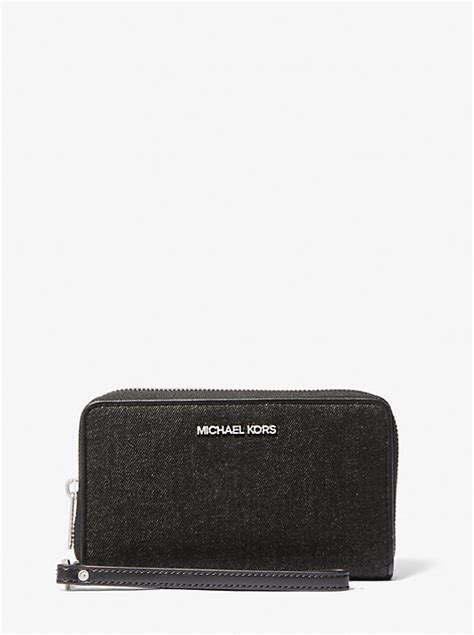 jet set large smartphone wristlet michael kors|Jet Set Large Washed Denim Smartphone Wristlet .